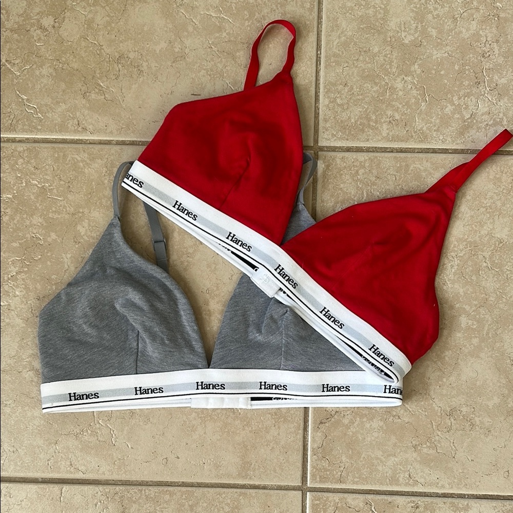 NWOT Hanes Red and Gray Bralette Set